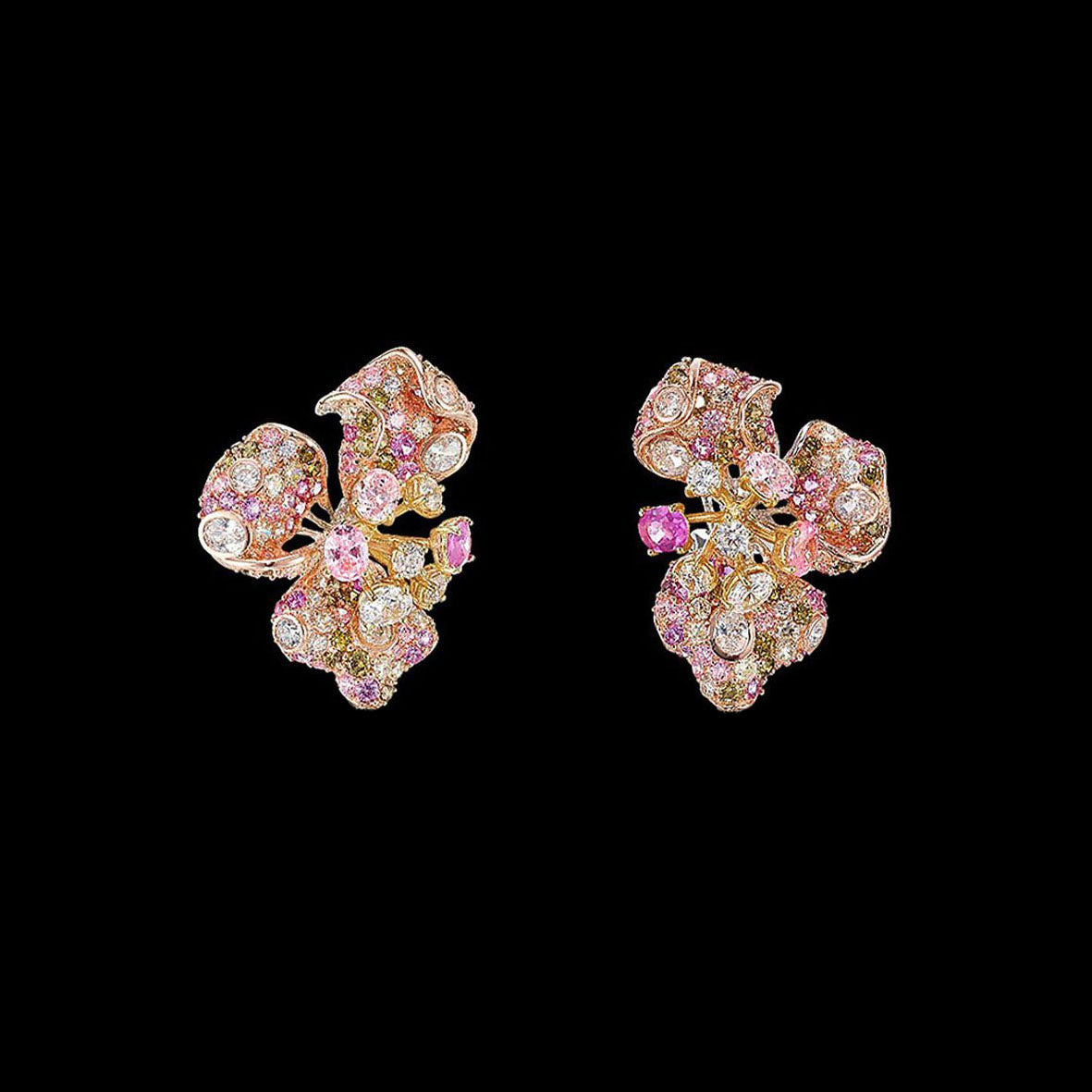 Canary Orchid Earrings, Earrings, Anabela Chan Joaillerie - Fine jewelry with laboratory grown and created gemstones hand-crafted in the United Kingdom. Anabela Chan Joaillerie is the first fine jewellery brand in the world to champion laboratory-grown and created gemstones with high jewellery design, artisanal craftsmanship and a focus on ethical and sustainable innovations.